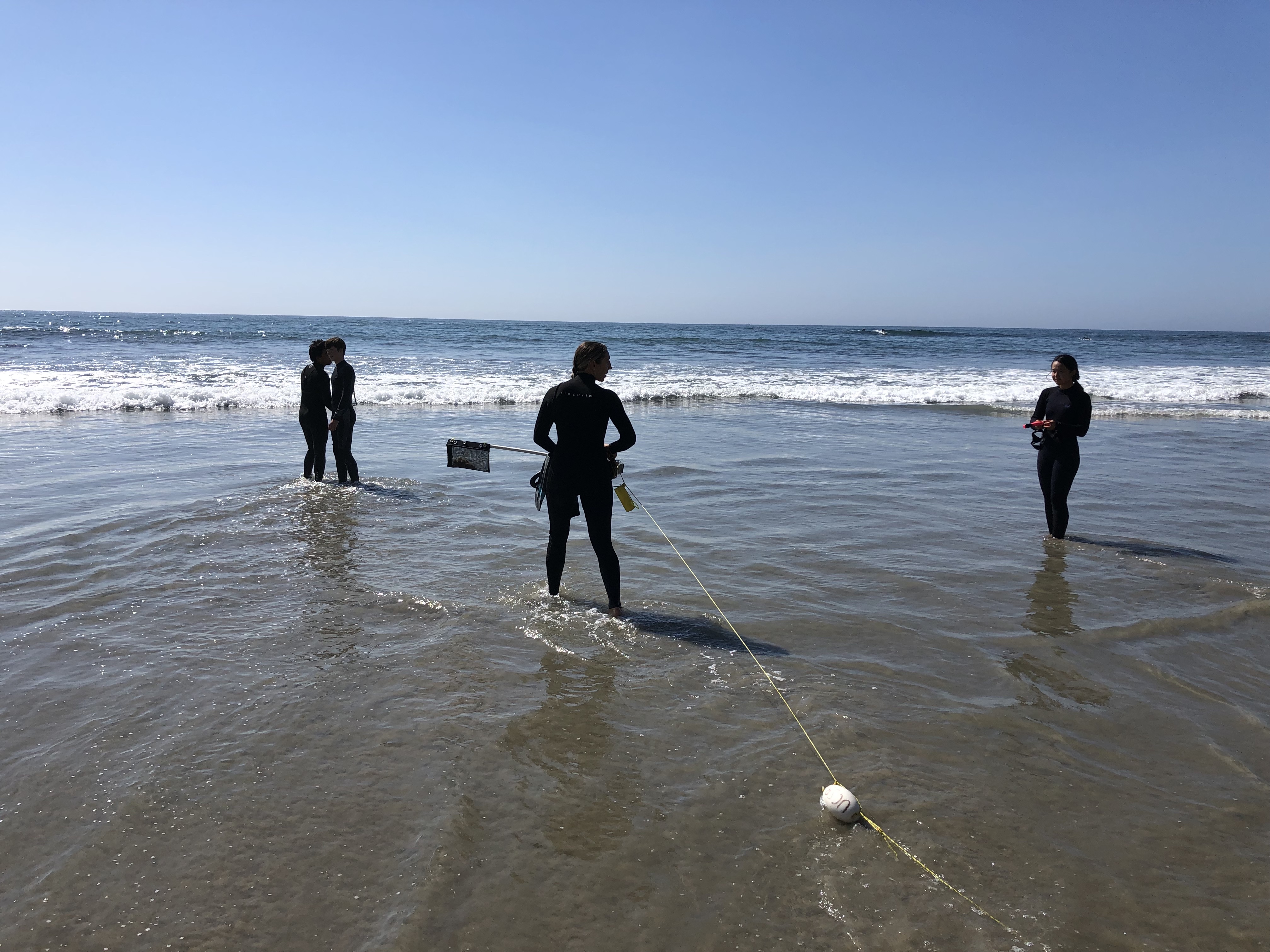 The team collects data in the surf zone.