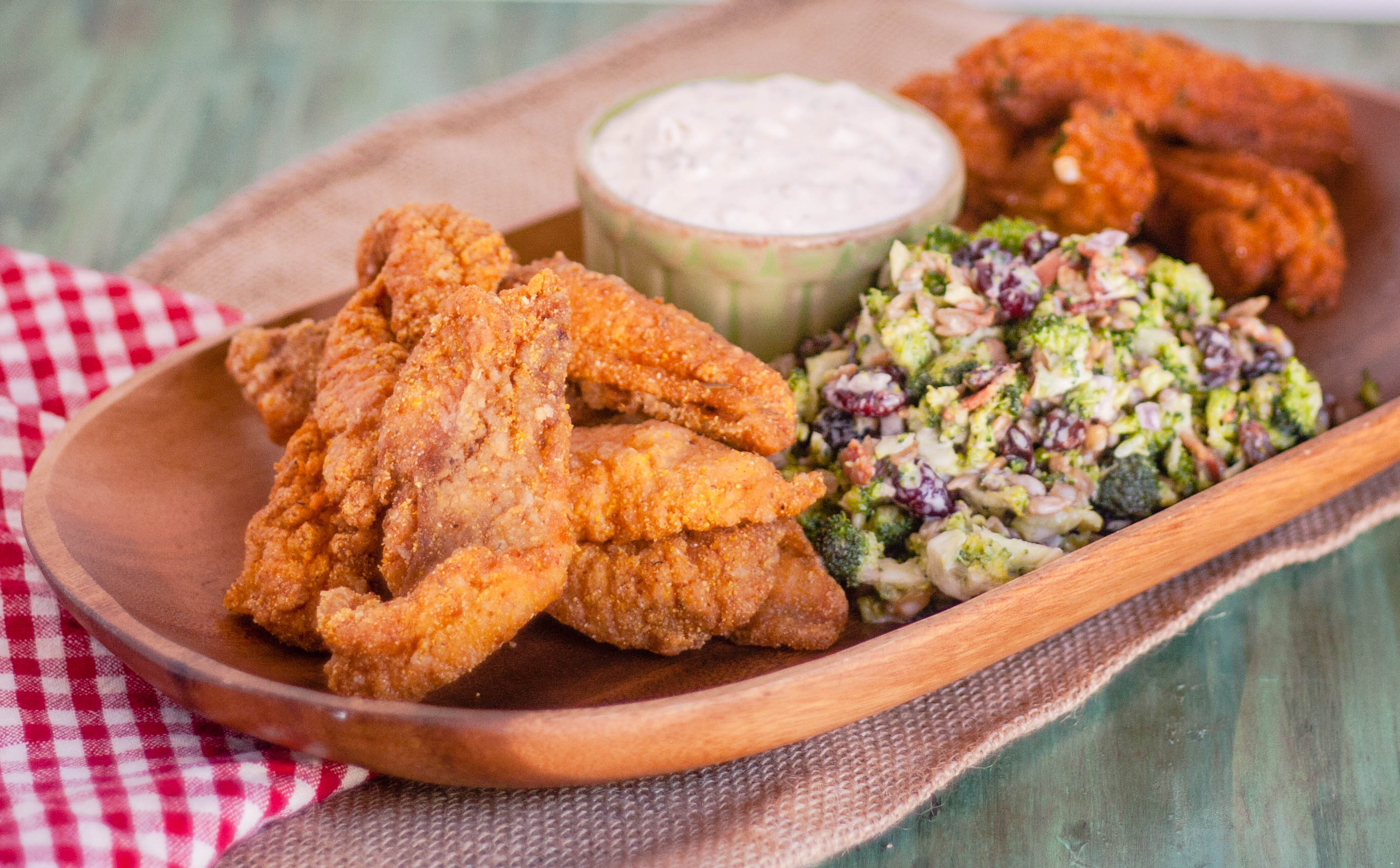 Jennifer Locklin/Jennifer Cooks Cajun fried fish with sauce and coleslaw