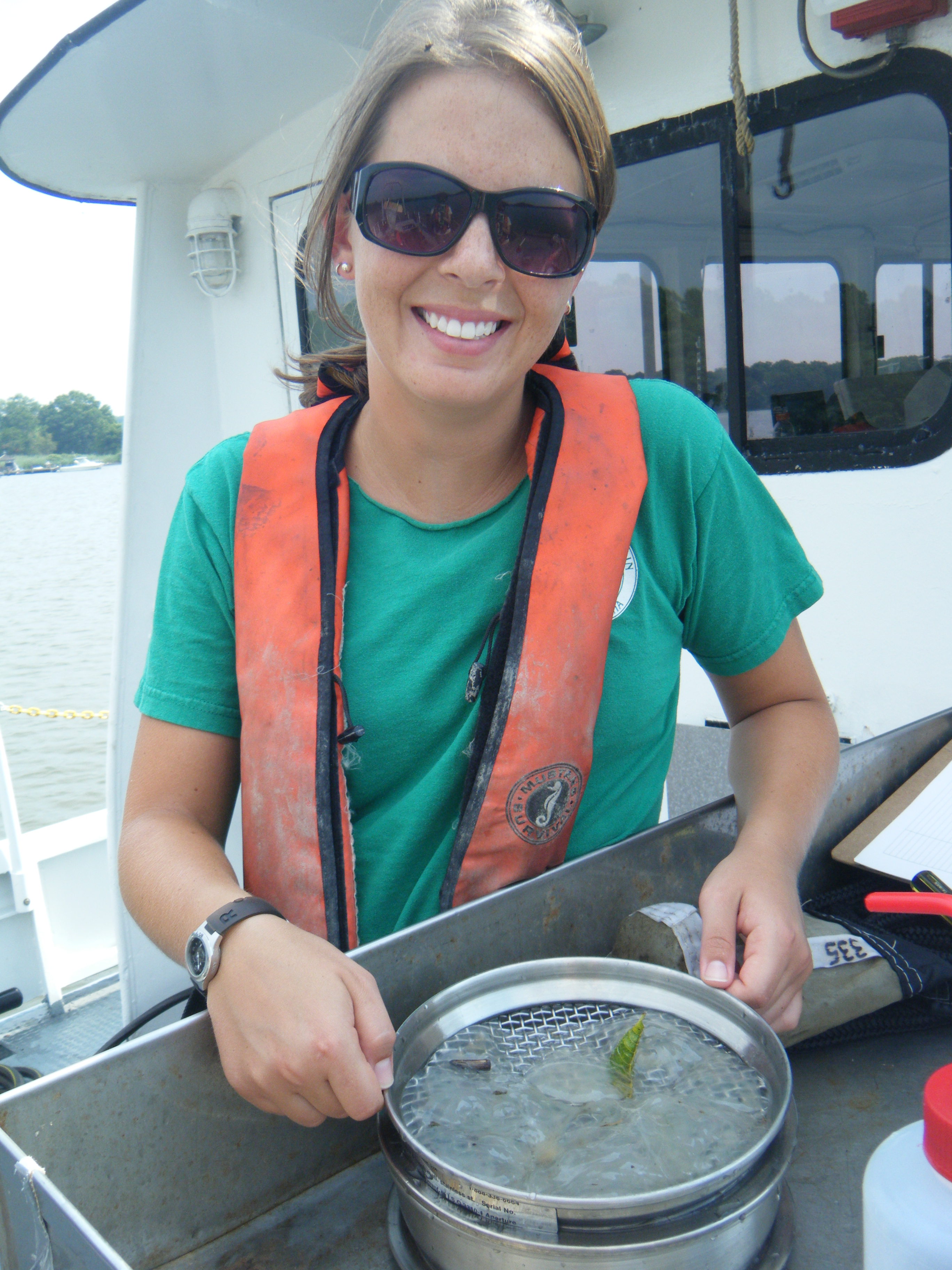 Lippiatt collects microplastic samples during her Sea Grant fellowship in 2010.