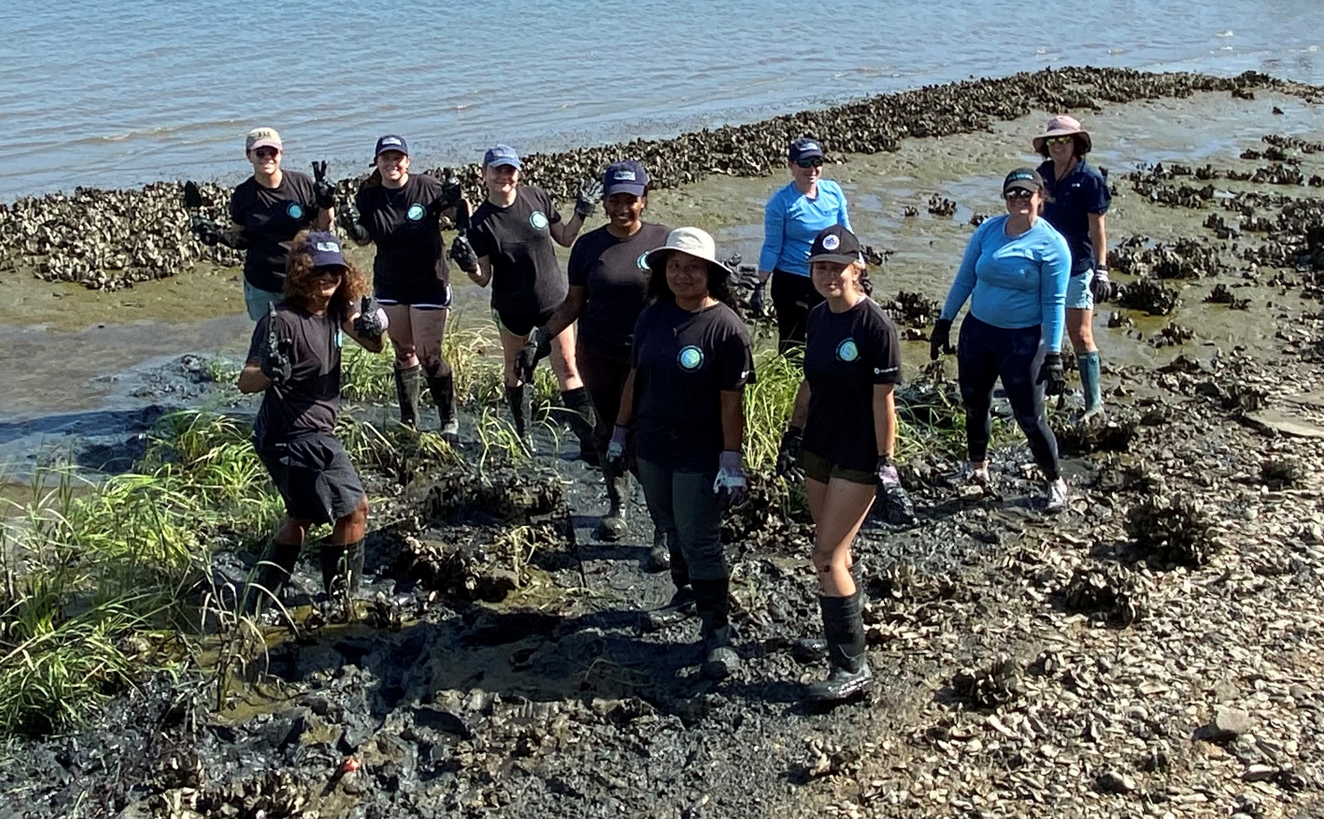 volunteers standing in the marsh