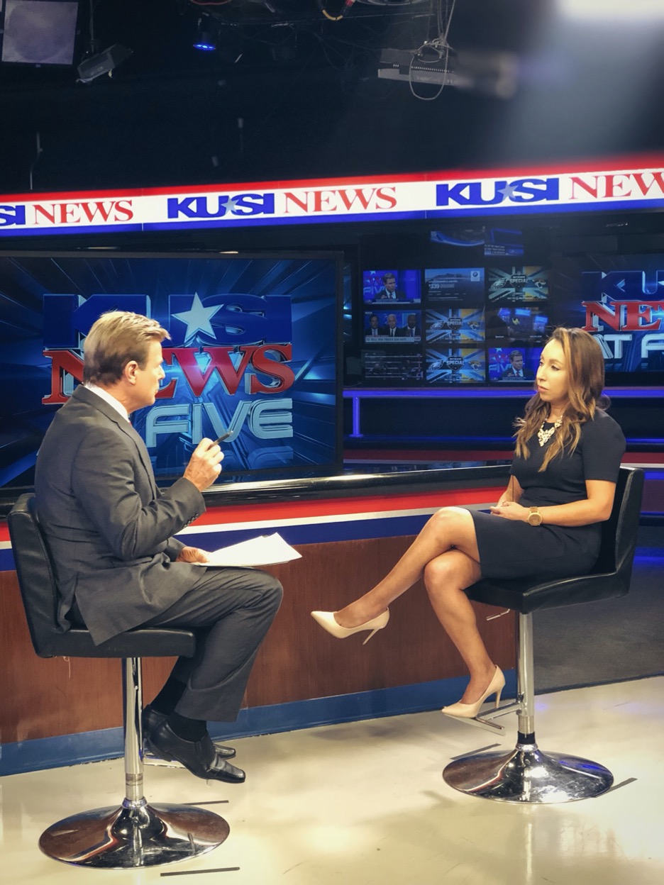 Aguirre discusses beach closures and how they affect Imperial Beach on KUSI News. Photo credit: Fay Crevoshay