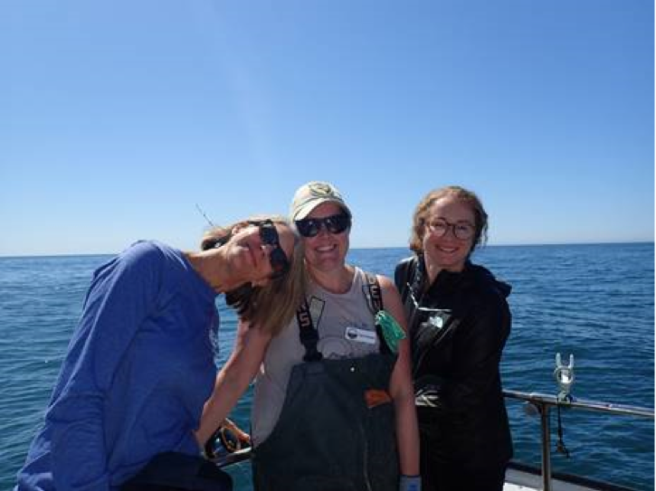 Me, Acting Deputy Director Susan Ashcraft, and former Sea Grant State Fellow Sara Worden – now an Environmental Scientist with California Department of Fish and Wildlife – during a California Collaborative Fisheries Research Program trip.