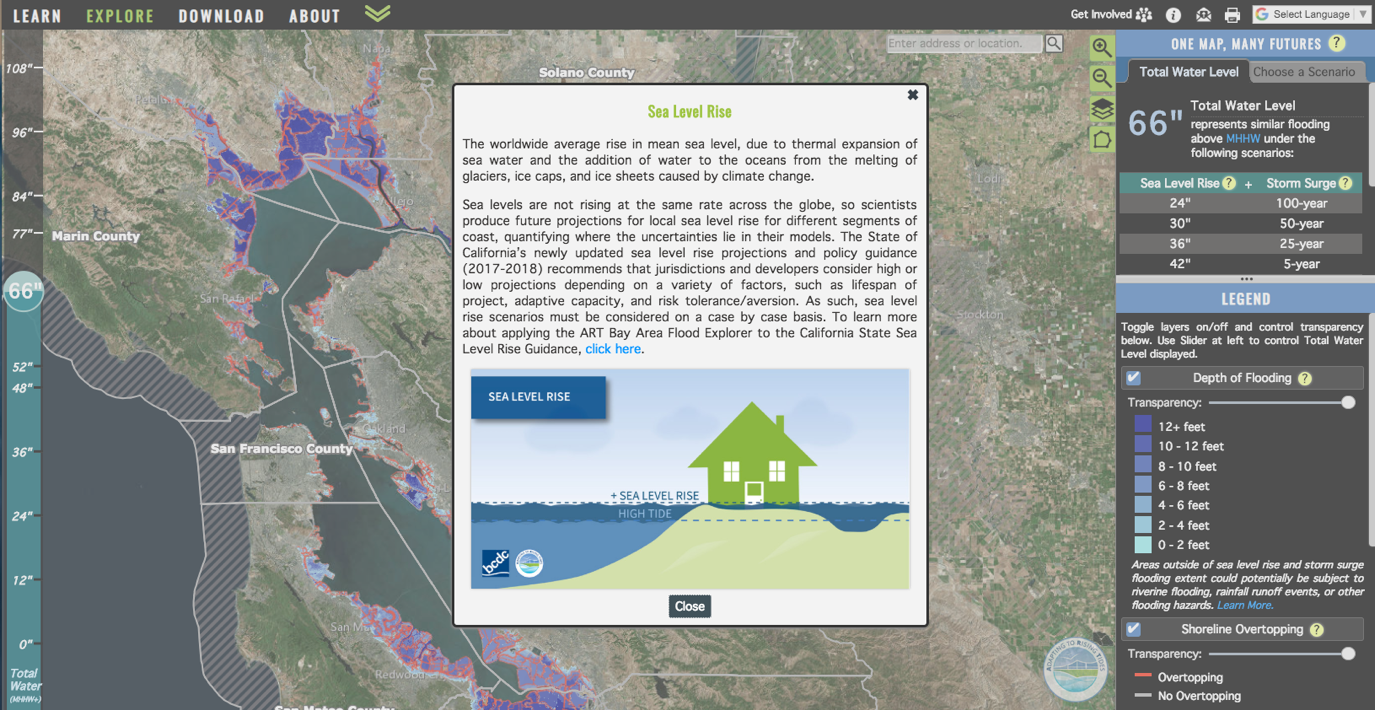 Screenshot of the ART Bay Shoreline Flood Explorer