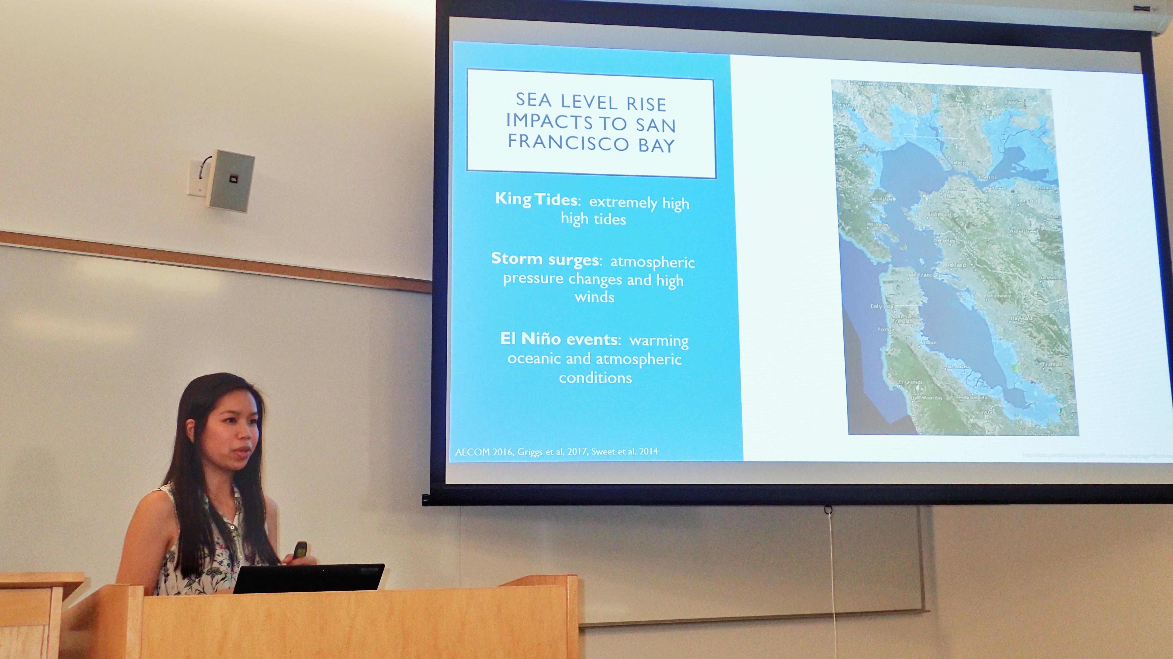Presenting on my master’s project during grad school that analyzed sea level rise adaptation strategies for the San Francisco Bay. Photo credit: Gretchen Coffman