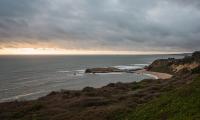 A view from the cliffs of the rocky coastline of Greyhound Rock State Marine Conservation Area.