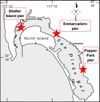 san diego bay map of fishing piers
