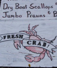 Prawns and crab sign.