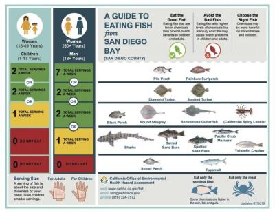 A guide to seafood consumption in San Diego Bay. Courtesy of the California Office of Environmental Health Hazard Assessment.
