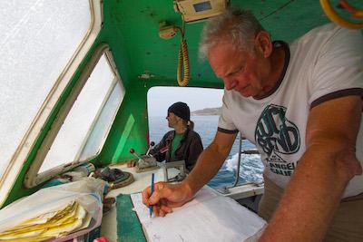 Pete Halmay on his boat. 