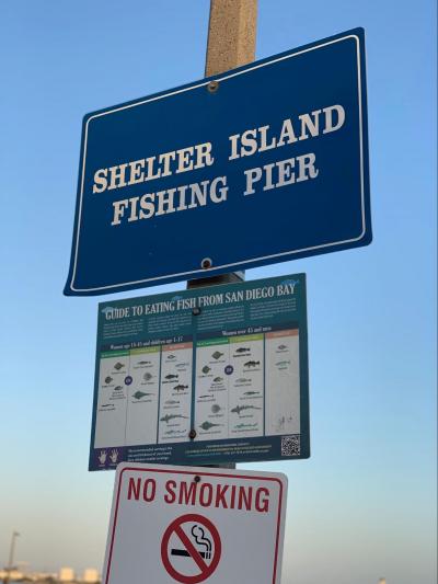 Fish consumption guideline sign at entrance to Shelter Island Pier. Courtesy of Theresa Talley.