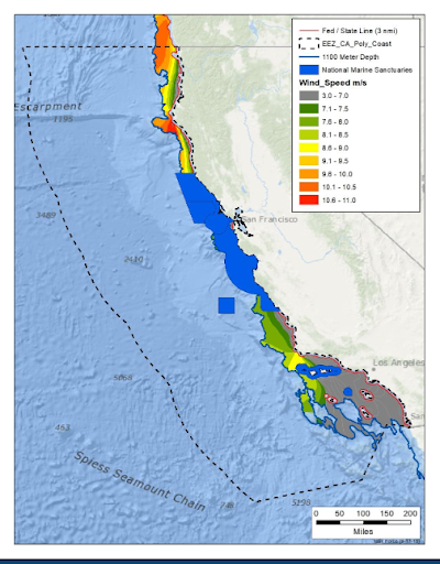 Image of wind speeds across California coast line