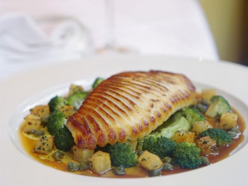 grilled skate wing with potato and broccoli 