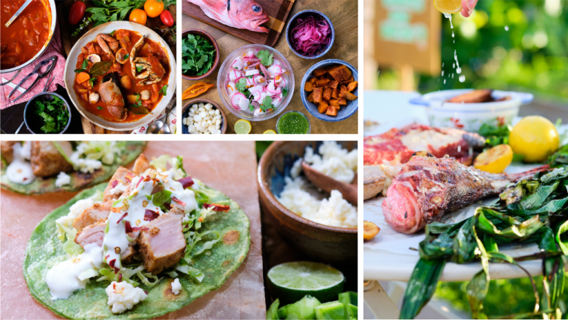 Images of local seafood incorporated into a variety of regional and cultural dishes from San Diego contributors