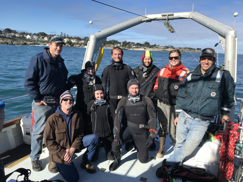 The dive team after a successful trip collecting starved urchins from the barren in Monterey Bay.
