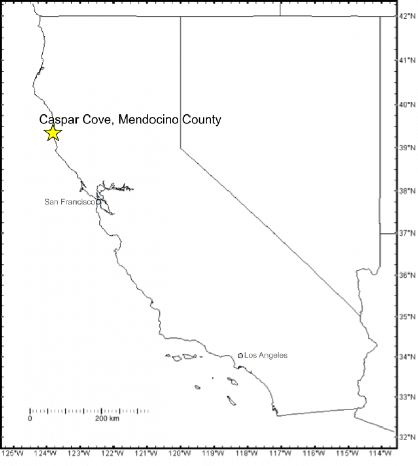 location of caspar cove on map of california