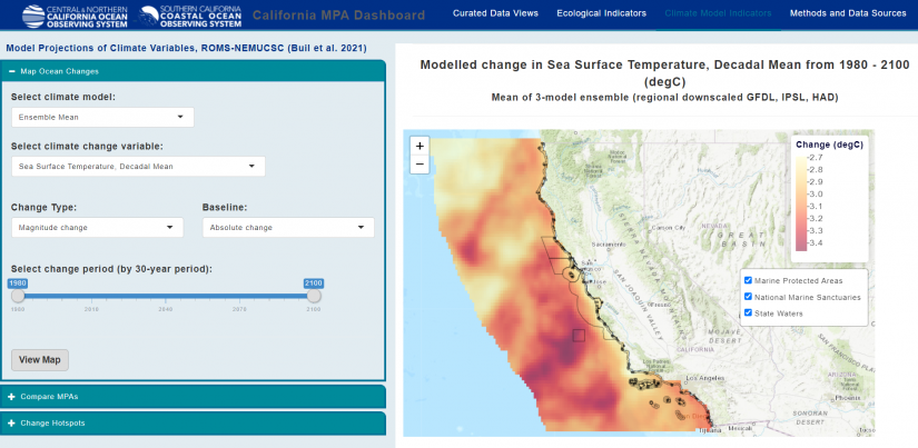 Screenshot of California MPA dashboard, curated data views