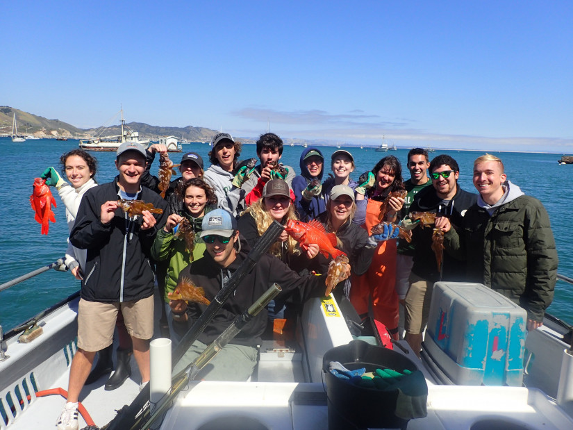 Class photo after monitoring trip in a marine protected area.