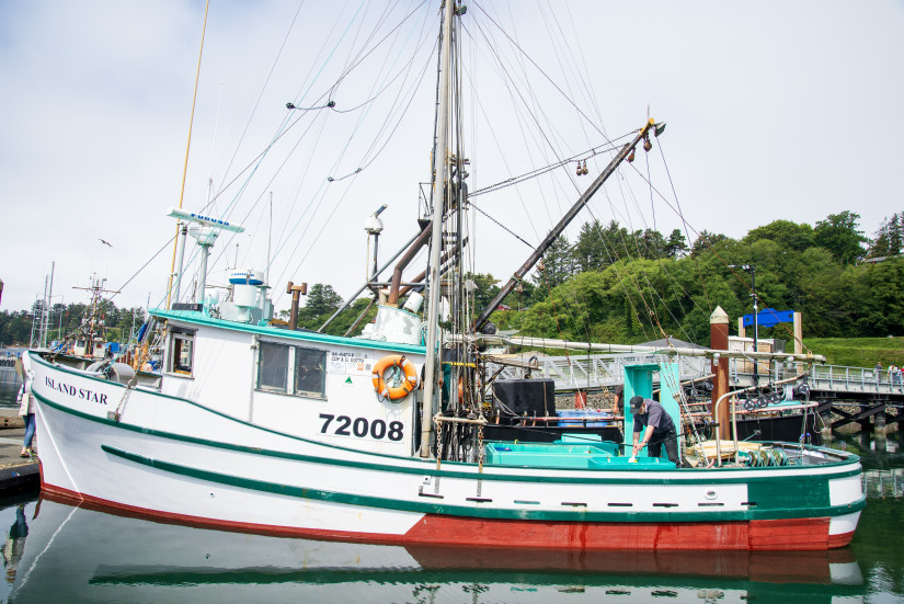A boat on the ocean during the Shop the Dock tour in Newport, Oregon