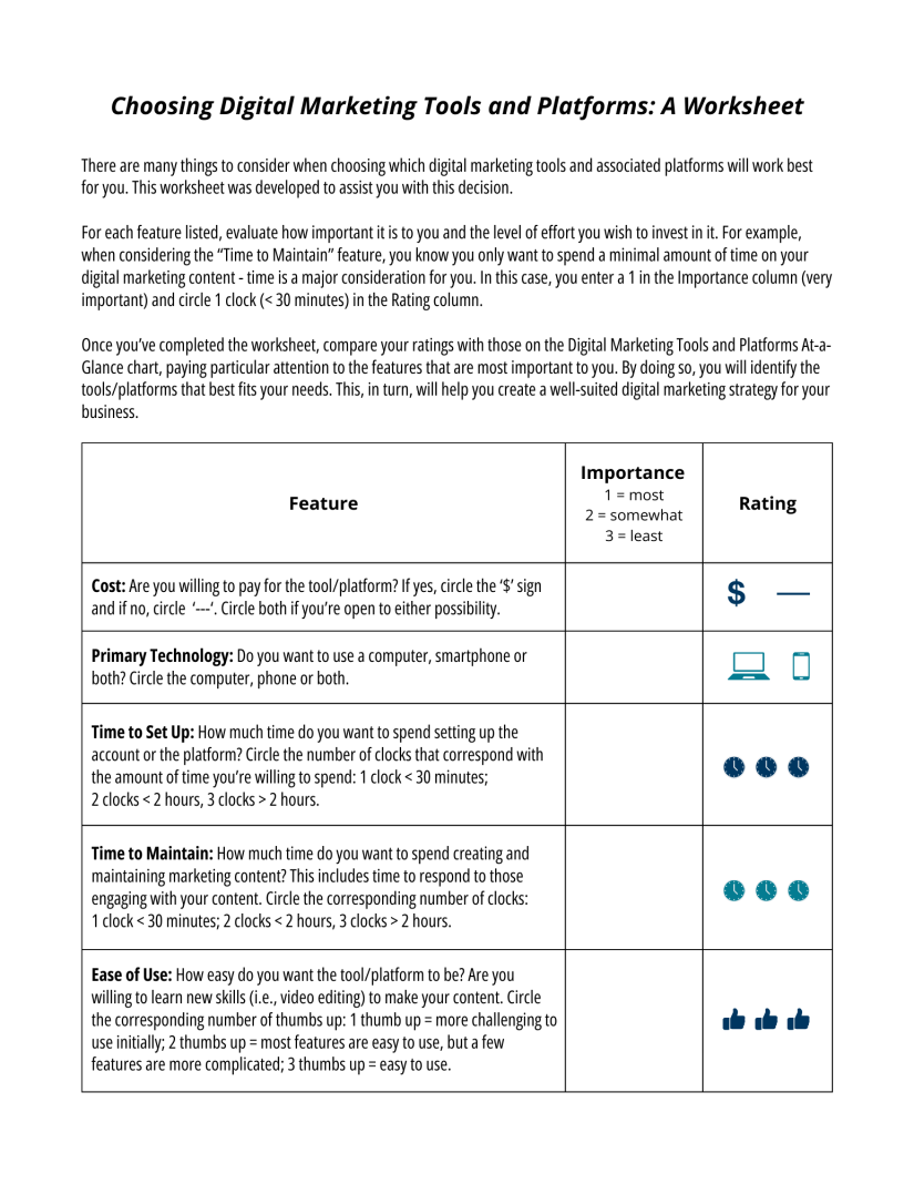 first page of choosing digital tools/platforms worksheet