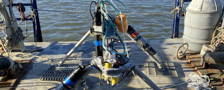 Aquatic eddy covariance (ARC) benthic flux system in the Bay-Delta.