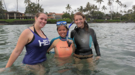 Flo in the field with two University of Hawai'i undergraduates who helped Flo with her with her field work.