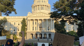 Protestors gathered outside the capitol building in Sacramento