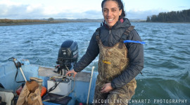 Kat's dissertation was focused on the loss and recovery dynamics of coastal foundation species in Elkhorn Slough, an estuary located in Monterey Bay, California. Here she is driving the Elkhorn Slough Reserve boat on one of those cold field days.