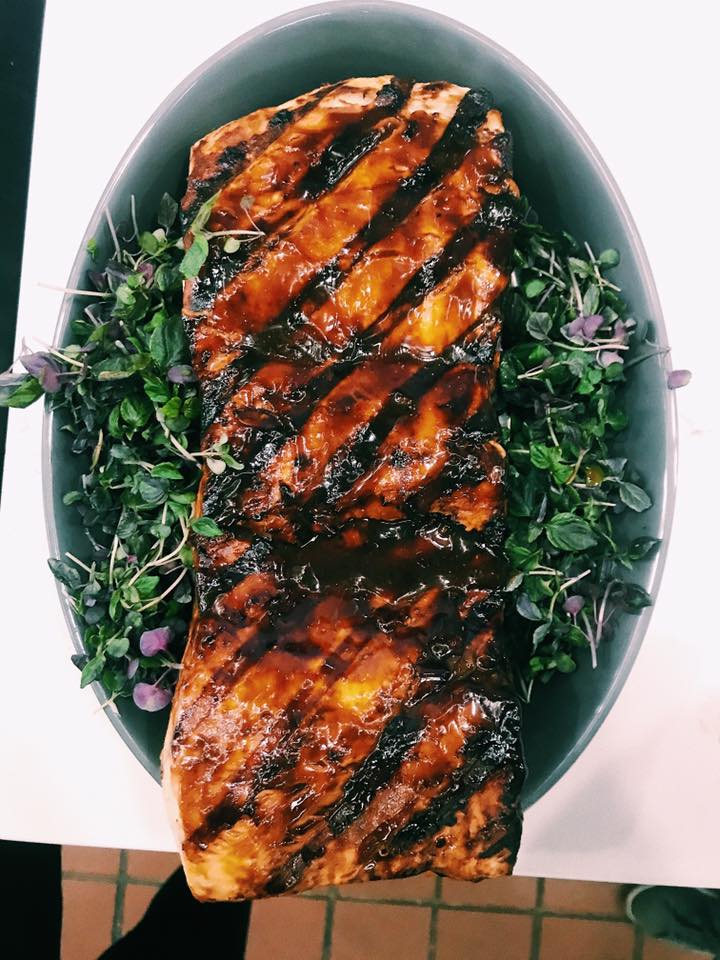 Christina Ng/Facebook barbequed thresher shark on top a bed of greens